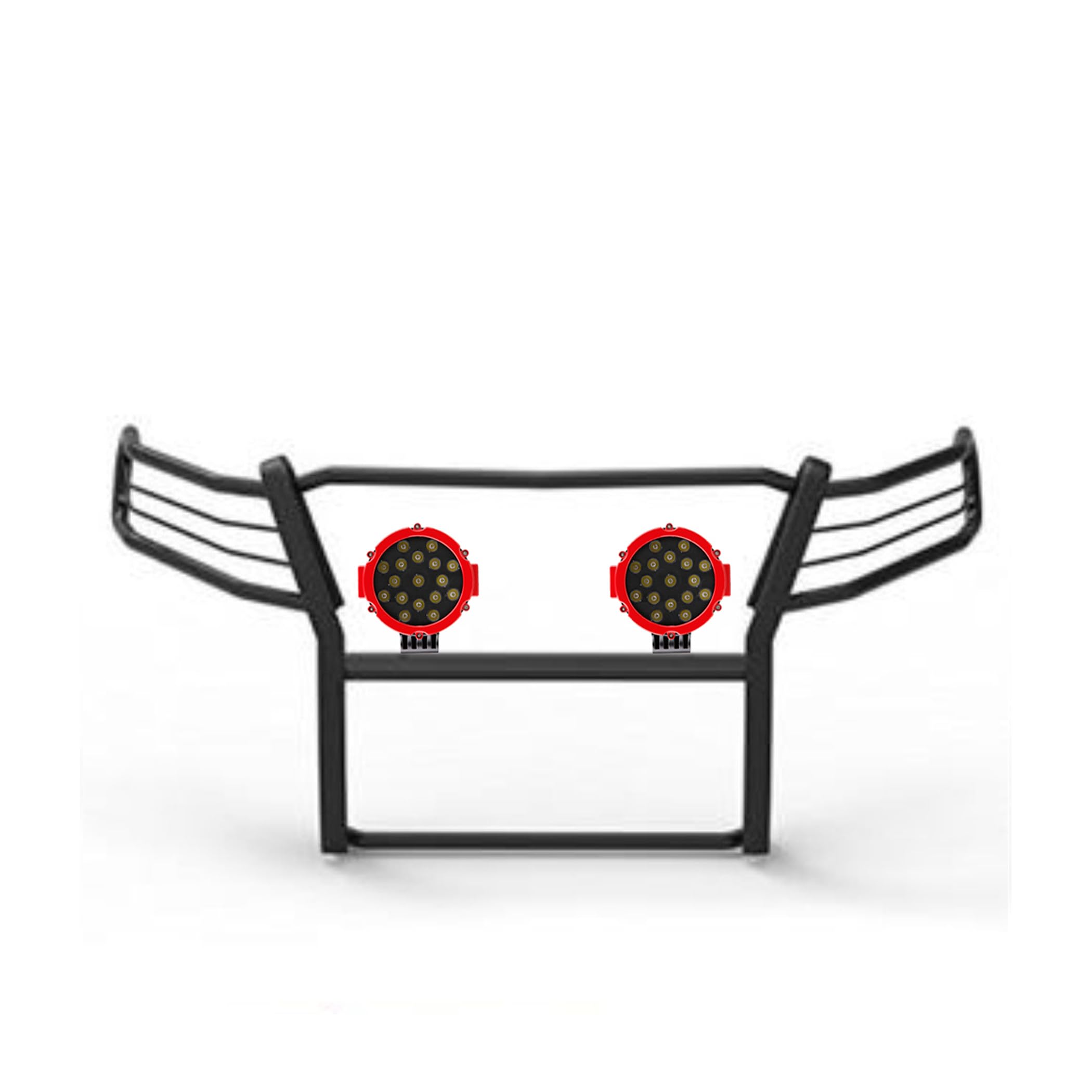 Bumper Guard Black Horse Grille brush Modular Come With pair of 7.0"Dia.LED Lights with Red Trim Rings Compatible with 2007-2013 Chevrolet Silverado 1500-17A035700A2MA-PLR