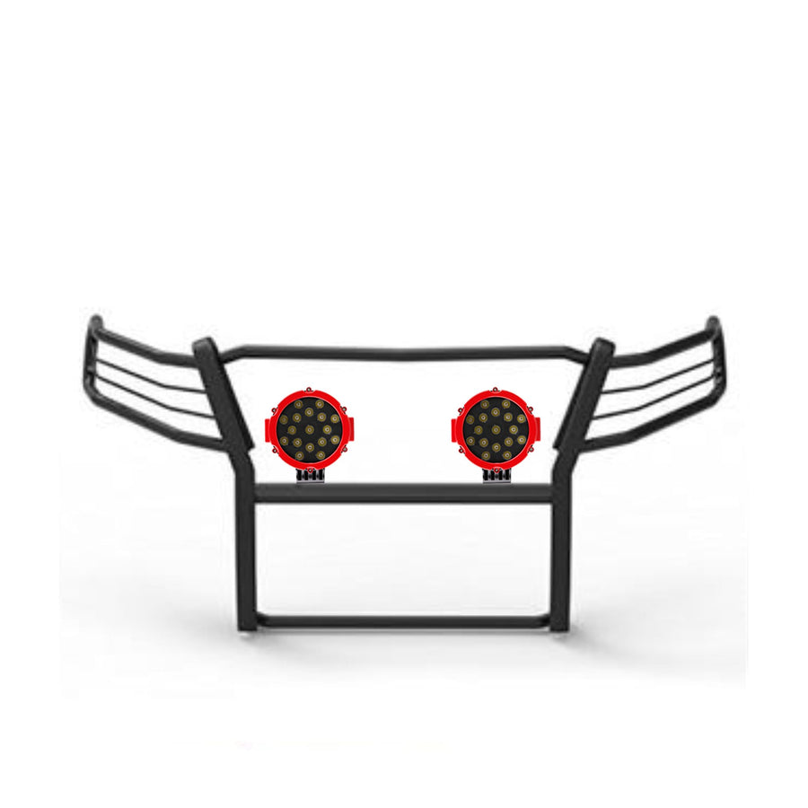 Bumper Guard Black Horse Grille brush Modular Come With pair of 7.0"Dia.LED Lights with Red Trim Rings Compatible with 2007-2013 Chevrolet Silverado 1500-17A035700A2MA-PLR