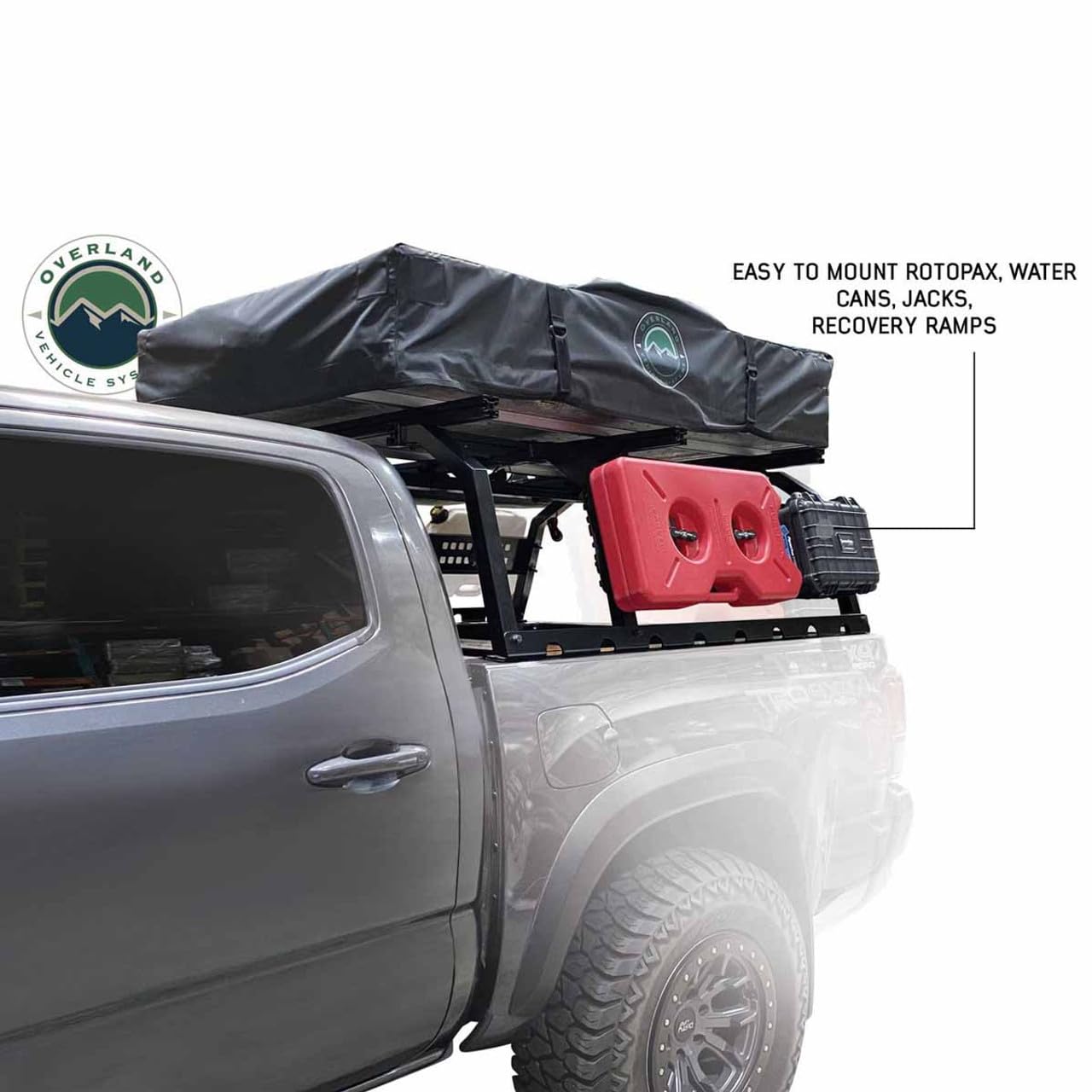 Discovery Rack with Side Cargo Plates - Overland Vehicle Systems, with Front Cargo Tray System Kit Full Size Truck Short Bed Application