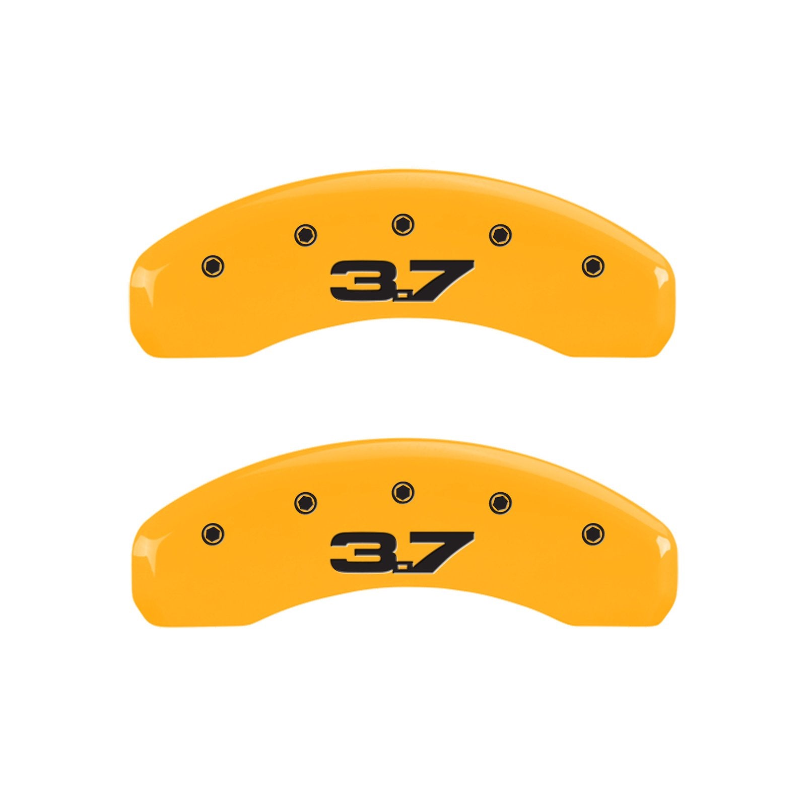 MGP 10202SM32YL Yellow Caliper Covers (Set of 4, Engraved Front: 2015/Mustang - Engraved Rear: 2015/37, Yellow powder coat finish, black characters)