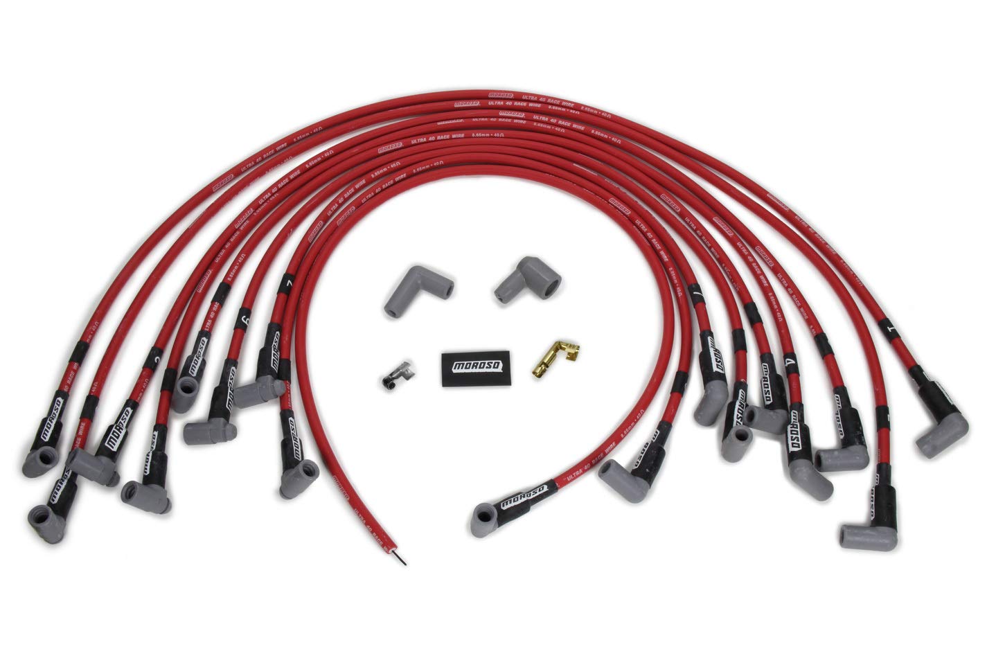 Moroso Red Ultra 40 Spark Plug Wire Set 73689, Fits Big Block Chevy w. 90 Degree Plug Ends, HEI Distributor, Under Header Routing
