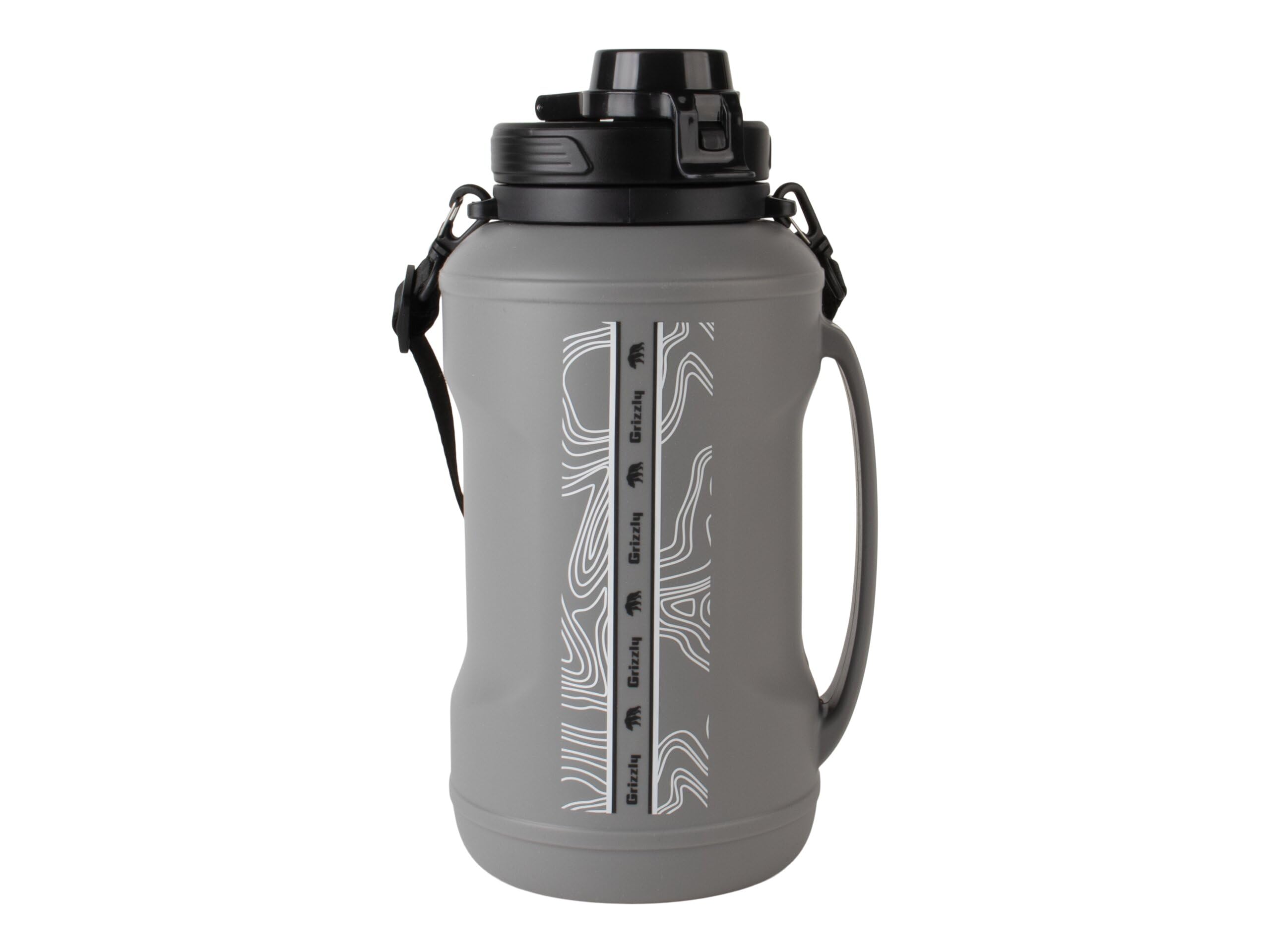 Collapsible Grizzly 64oz Water Bottle | Ergonomic Handle | Half Gallon Capacity | For Camping Travel Hiking Sports | Stealth Gray