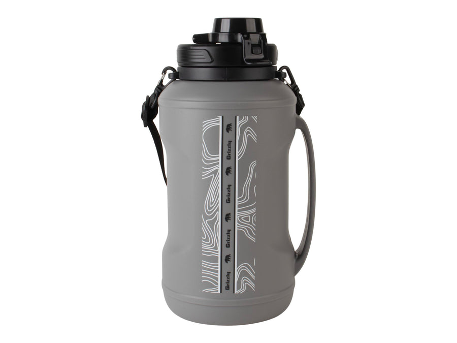 Collapsible Grizzly 64oz Water Bottle | Ergonomic Handle | Half Gallon Capacity | For Camping Travel Hiking Sports | Stealth Gray
