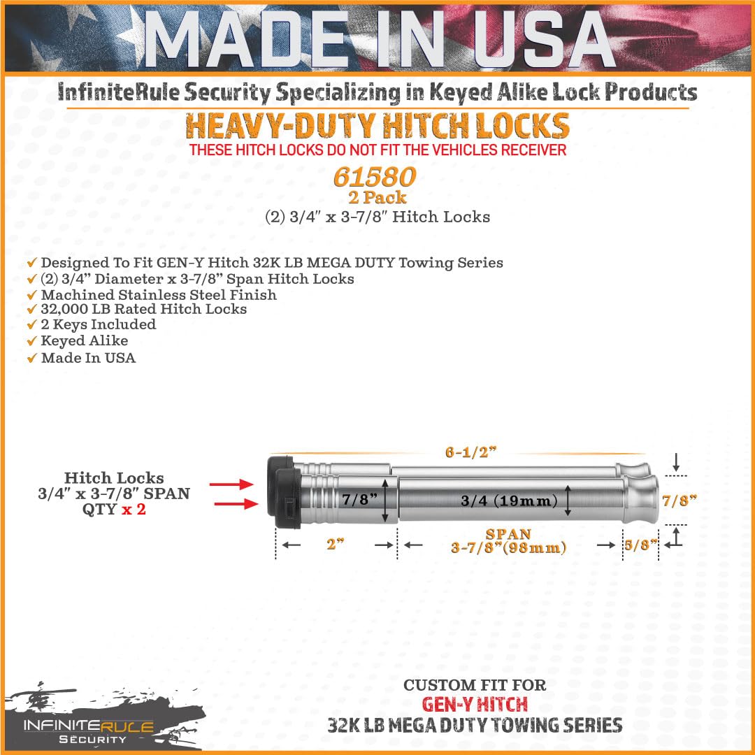 2 Pack, Keyed Alike, Hitch Locks for Mega Duty Gen-Y Hitch 32K LB Series - Fits Adjustable Ball Mount Only - Does NOT FIT Vehicle Receiver