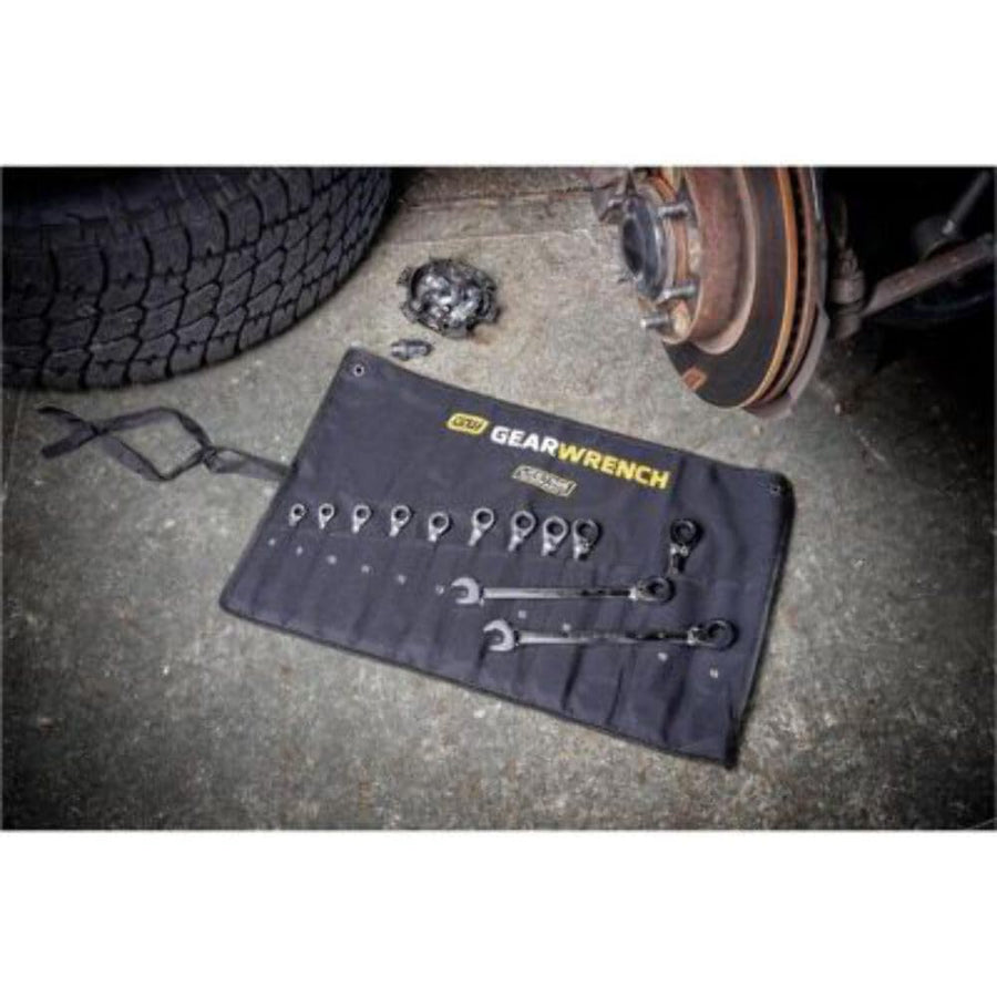 12 Piece GEARWRENCH 90-Tooth 12 Point Metric Reversible Ratcheting Wrench Set with Wrench Roll | 86628