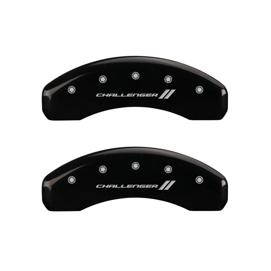MGP Caliper Covers 'Challenger ll' 12088SCL1BK Engraved Caliper Cover with Black Powder Coat Finish and Silver Characters, (Set of 4)