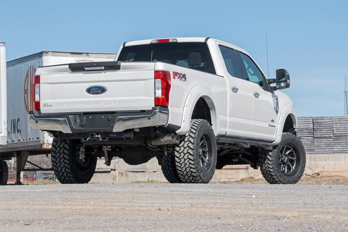 Pocket Fender Flares Rough Country for Ford F-250/F-350 Super Duty (2017-2022) - Bolt-on Rivet Style Wheel Flares, Flat Black (Set of 4)