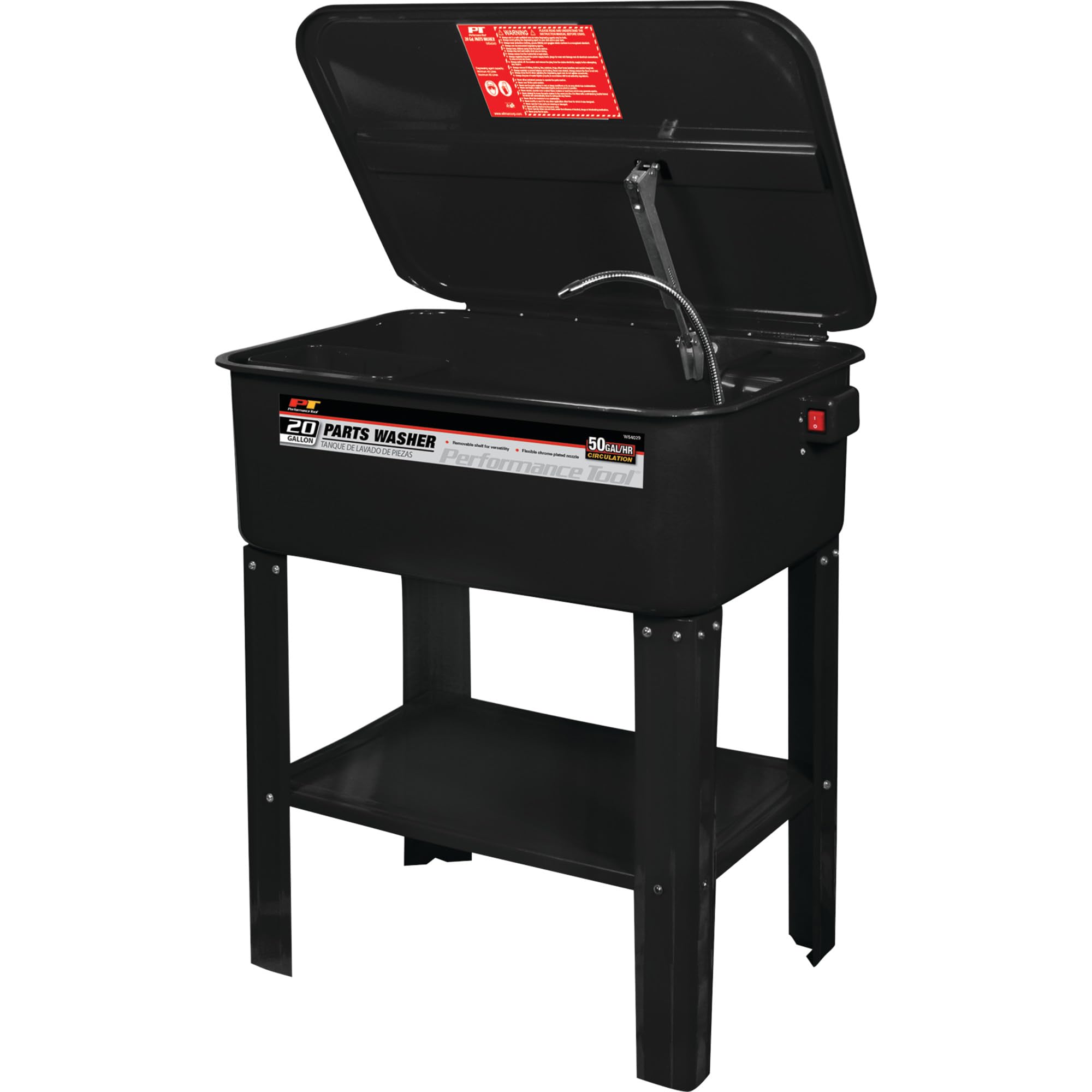 20 Gallon Performance Tool W54029 Parts Washer Station with High-Flow Pump and Safety Lid for Safe Cleaning of Parts and Tools