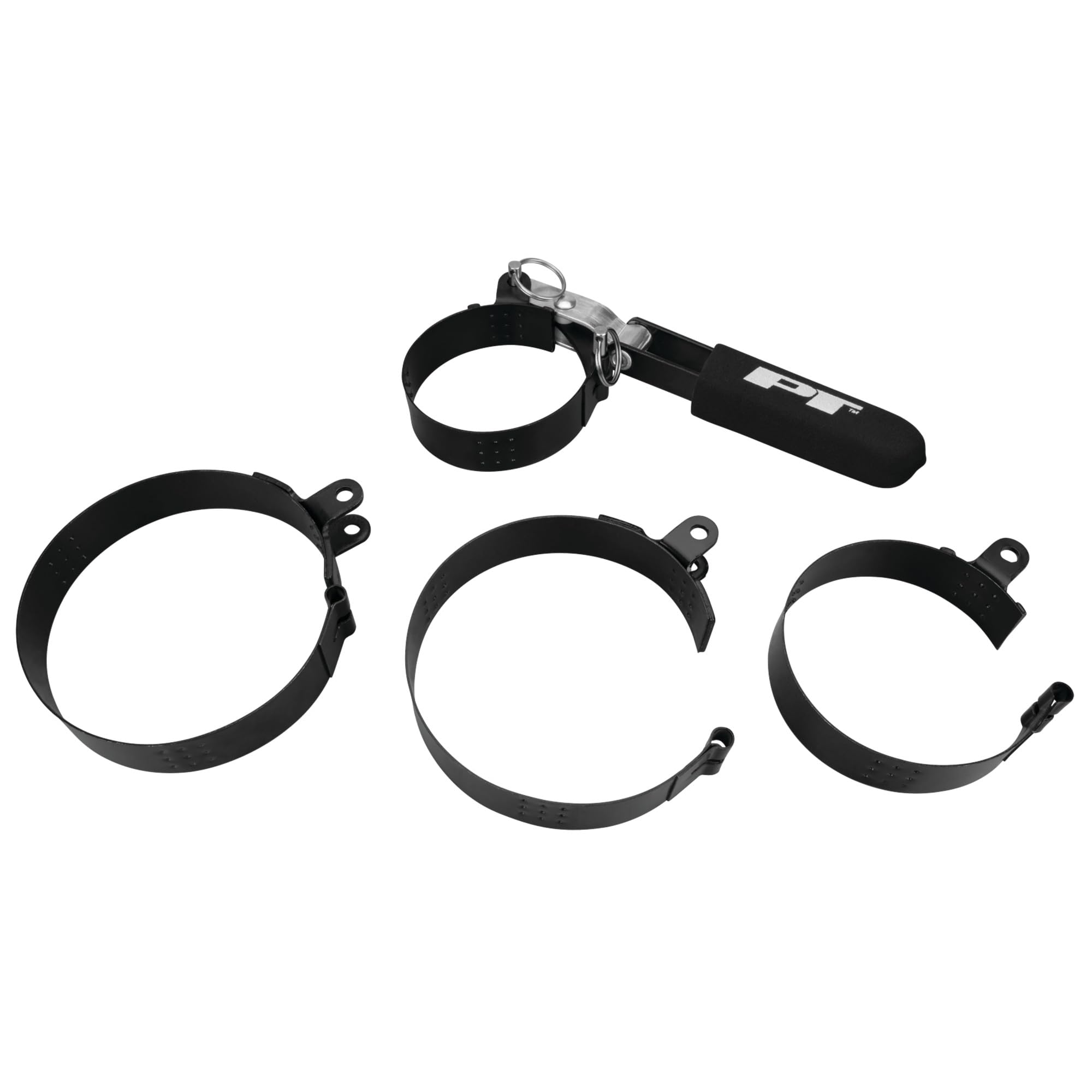 W54132 Performance Tool 4-in-1 Oil Filter Wrench - Swivel Handle, Interchangeable Bands, Dimpled Grip