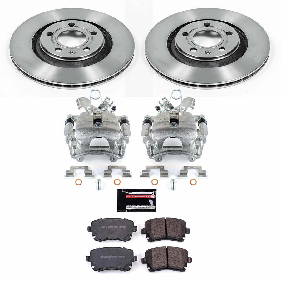 Power Stop KCOE4564 Replacement Autospecialty Rear Caliper Kit-Rotors, Ceramic Brake Pads, Calipers For Audi S4 2004-2009 [Model Specific]