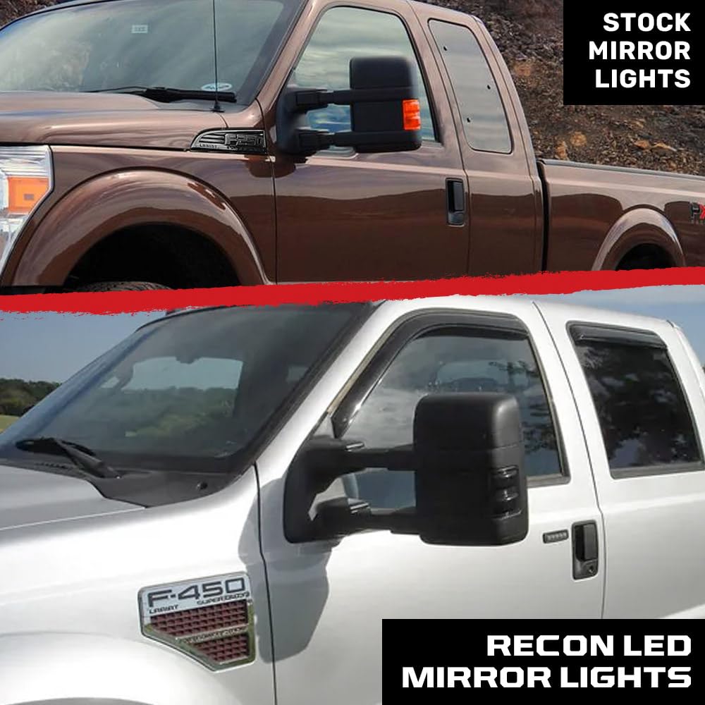 Smoked RECON 264140WHBKS 2 Piece Mirror Light LED compatible with Ford F250 F350 Superduty 08-16