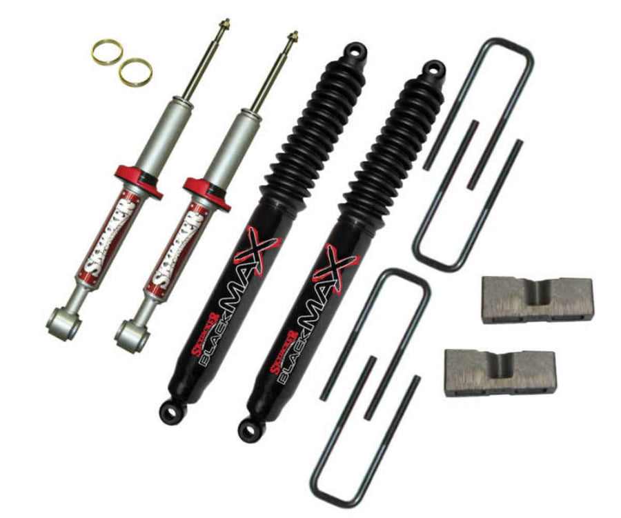 Skyjacker Federungshebe-Set F432STBB mit Stoßdämpfer, 7,6 cm. Hebebühne mit schwarzen Max-Stoßdämpfern, inkl. Federbeinen, U-Schrauben, Aufhängungshebe-Set mit Stoßdämpfer