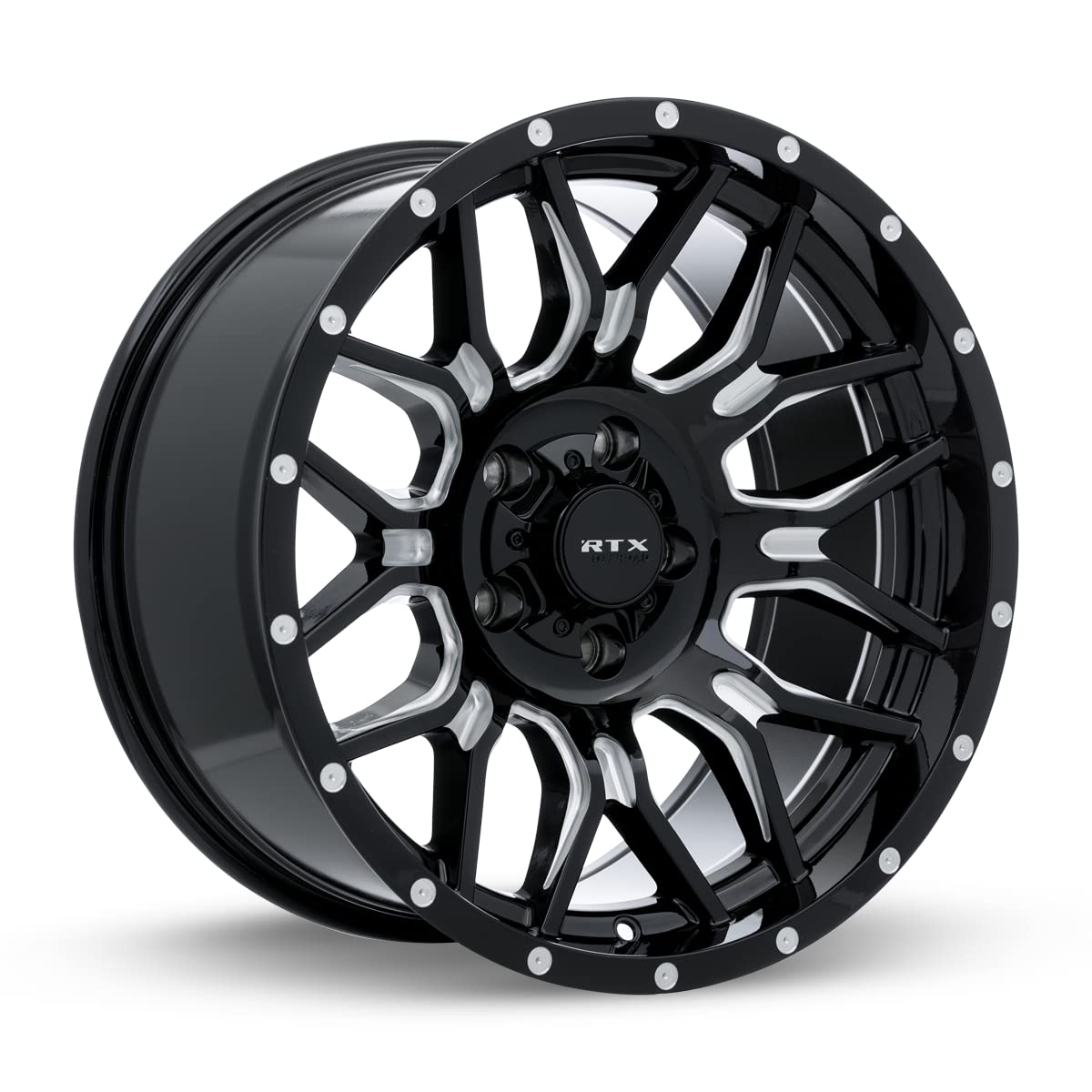 163739 RTX® Claw, Gloss Black Milled with Rivets, 20x9 8x180 ET0 CB125