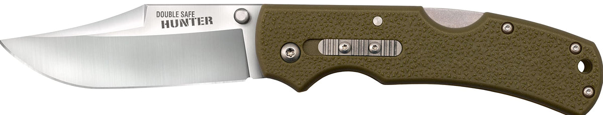 DOUBLE SAFE HUNTER Cold Steel (OD GREEN) / 8-3/8" OVERALL / 3.5" BLADE / 3MM THICK / 4-7/8" LONG GFN HANDLE / 8CR13MOV STAINLESS STEEL/AMBI BELT CLIP/BLISTER PACKED