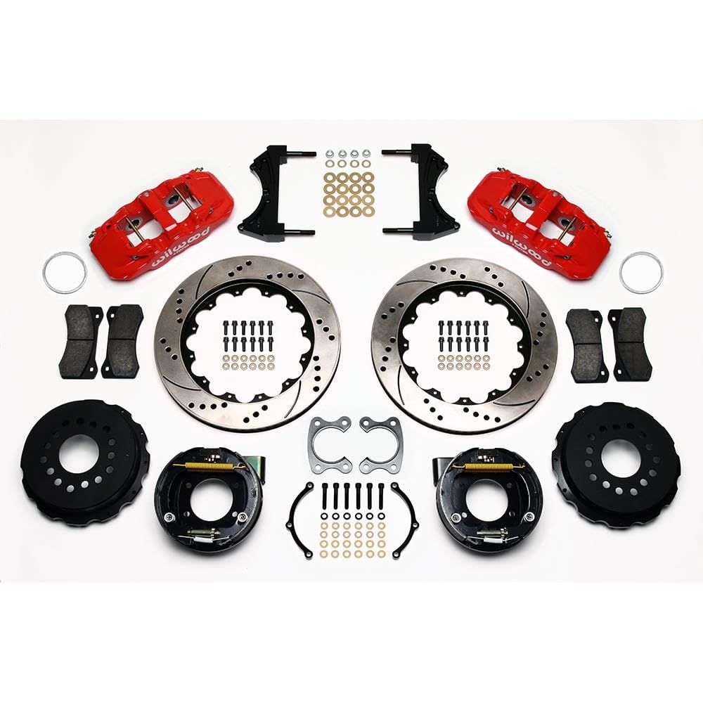 WILWOOD Rear P-Brk Kit, 140-10949-DR W4A, 14.00", Drilled, Red Small Ford 2.50" Offset