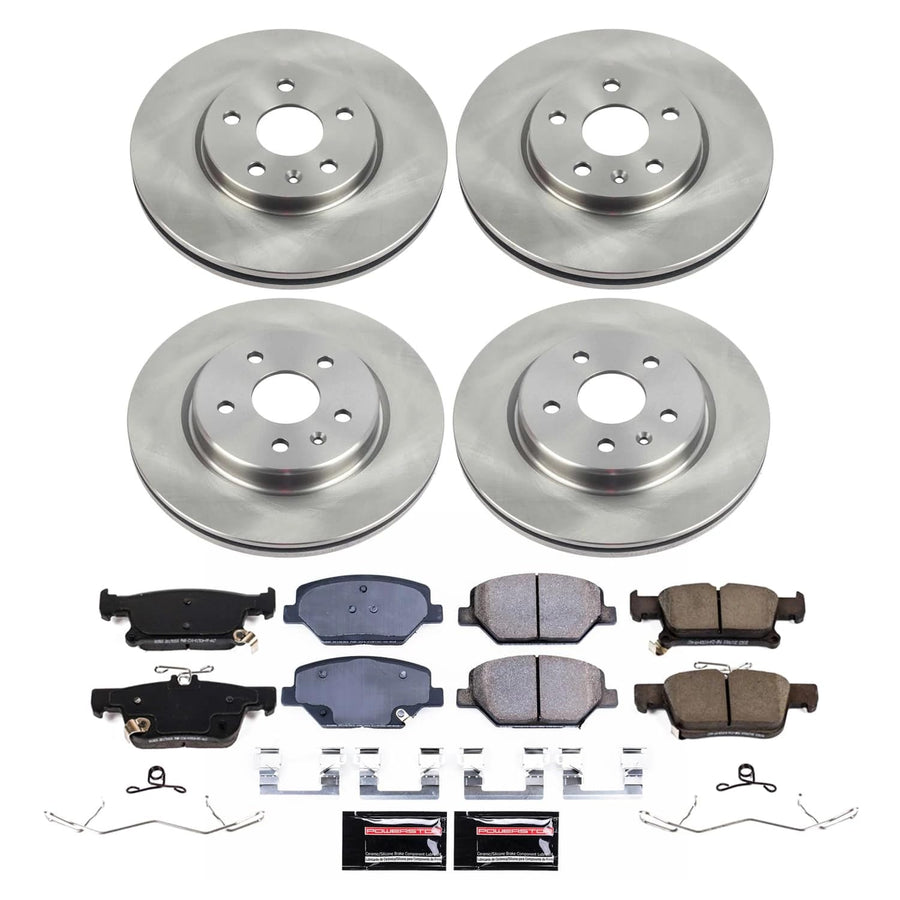Power Stop Brake Kit Front and Rear For 2015 2016 2017 2018 Chevrolet City Express - Truck & Tow Carbon Fiber Ceramic Pads, Drums, & Drilled and Slotted Rotors Replacement, K15496DK-36