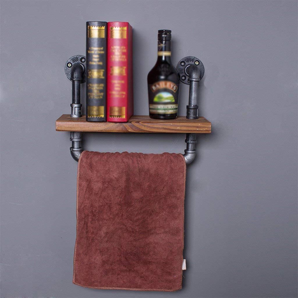 YIMJ Retro Coat Rack Industrial Wall Mounted Pipe Hanging Shelving Bracket Towel Rails Rustic Modern 1 Tier Wooden Plank Towel Bar Towel Bar, A