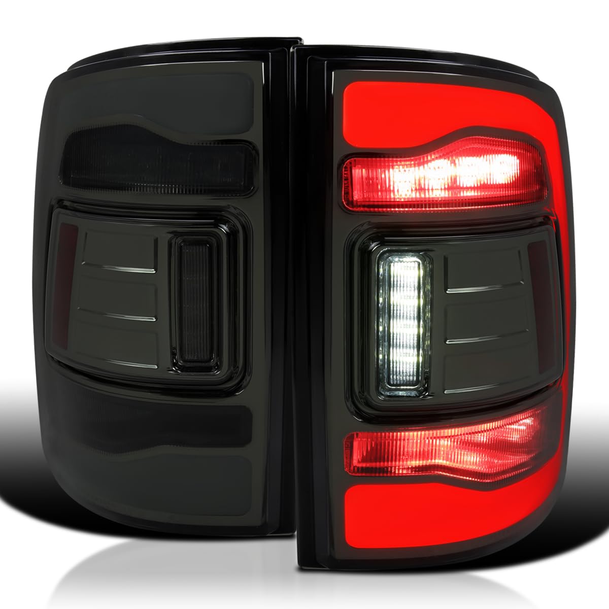 Smoke LED Tail Lights Spec-D Tuning w/White LED Light Bar Compatible with 2009-2018 Dodge Ram 1500 2500 3500, Left + Right Pair Assembly