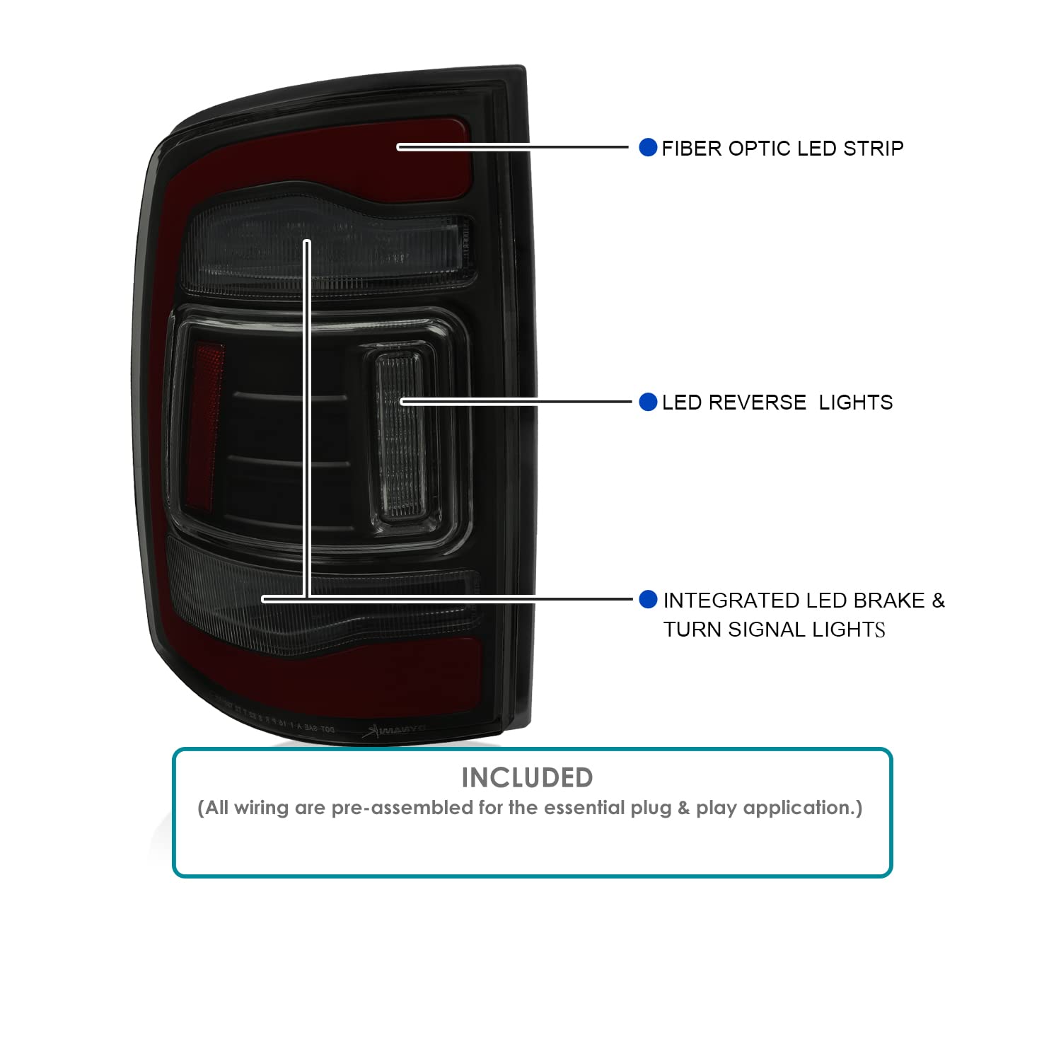 Black Smoke LED Tail Lights w/Red LED Light Bar SPEC-D TUNING Compatible with 2009-2018 Dodge Ram 1500/2500/3500, Left + Right Pair Assembly