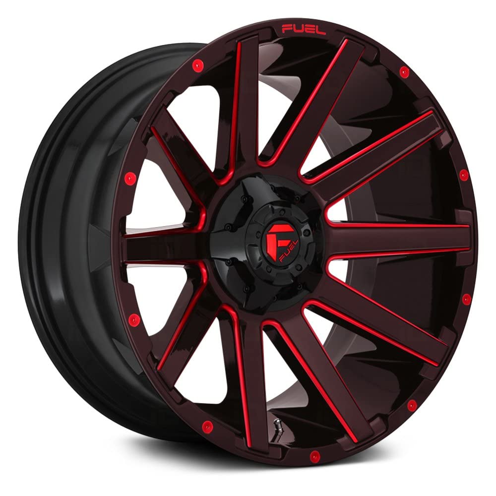 Gloss Black Fuel Contra w/Candy RED Milled Spokes | 22x12 | 5x114.3/5x127 | -44 Offset | 4.75 BackSpaceAUTHORIZED Dealer | D64322202647