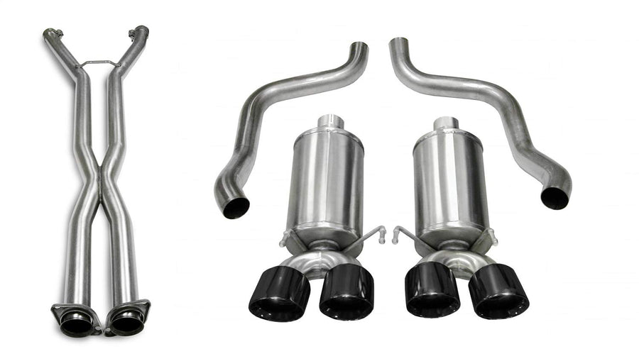 Xtreme Cat-Back Exhaust System Corsa Performance 14960CB6BLK Dual Rear Exit 2.5 in. Dia. Incl. RH-LH Muffler Assy/X-Pipe/RH-LH Over Axle Pipes/Hardware/Quad 4 in. Polished Black PVD Pro-Series Tips