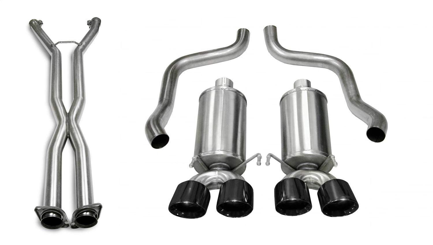 Xtreme Cat-Back Exhaust System Corsa Performance 14960CB6BLK Dual Rear Exit 2.5 in. Dia. Incl. RH-LH Muffler Assy/X-Pipe/RH-LH Over Axle Pipes/Hardware/Quad 4 in. Polished Black PVD Pro-Series Tips