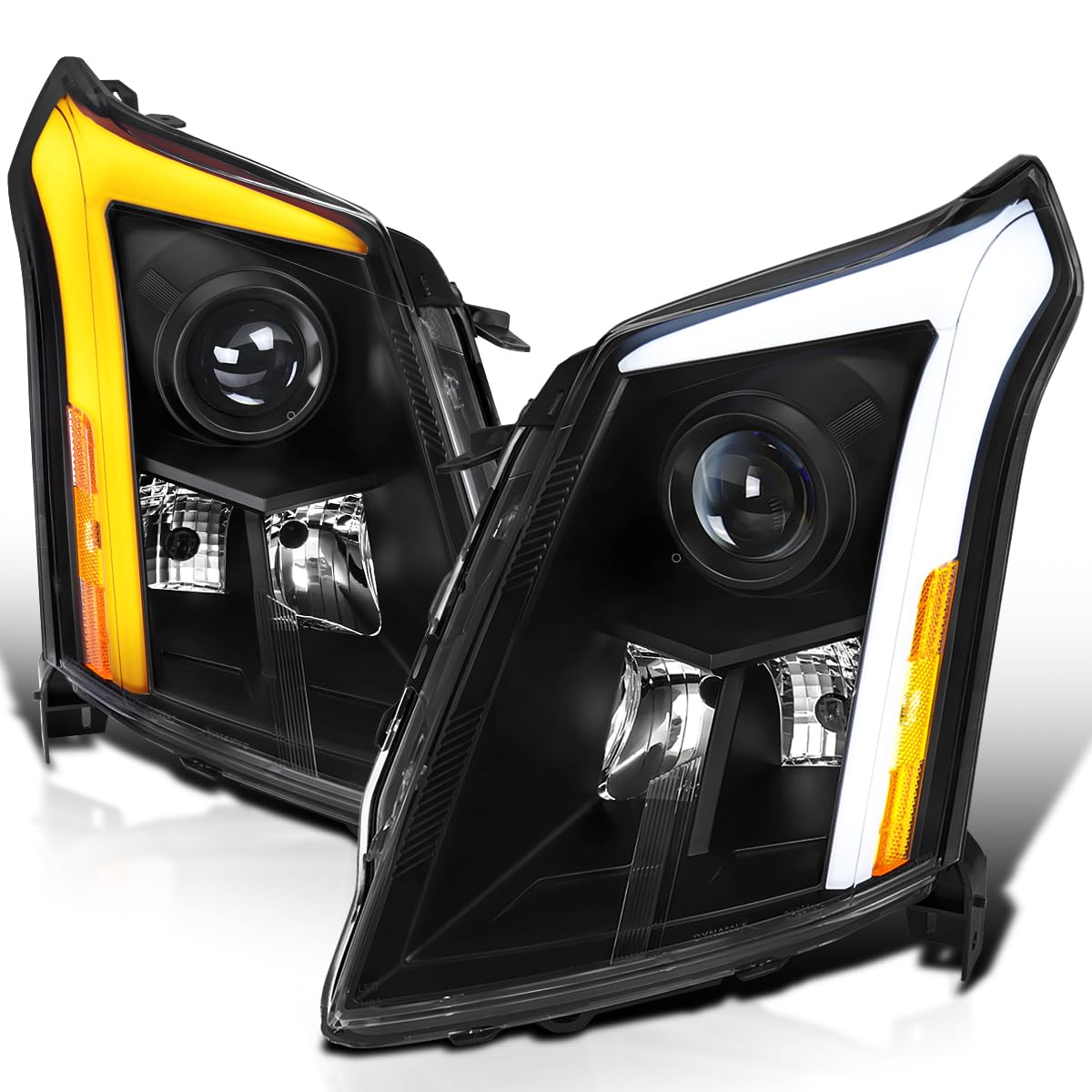 Switchback SPEC-D TUNING Black Sequential Projector Headlights w/LED DRL Light Bar and Startup Animation Compatible with 2010-2016 Cadillac SRX, Left + Right Head Lamps Assembly