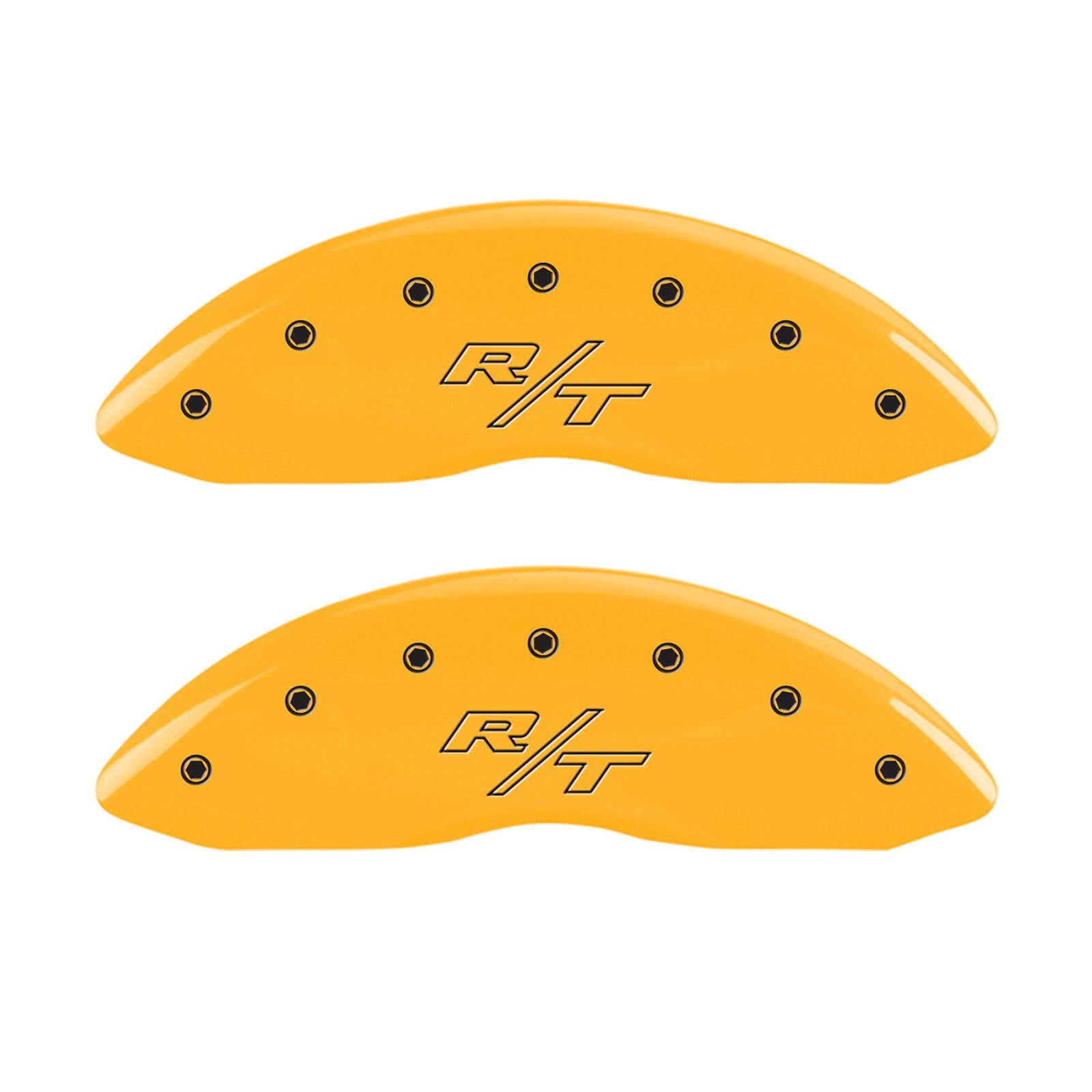Caliper Covers MGP 12088SRTRYL, Set of 4 (Yellow Engraved Front and Rear: Vintage Style/RT Powder Coat Finish Black Characters)