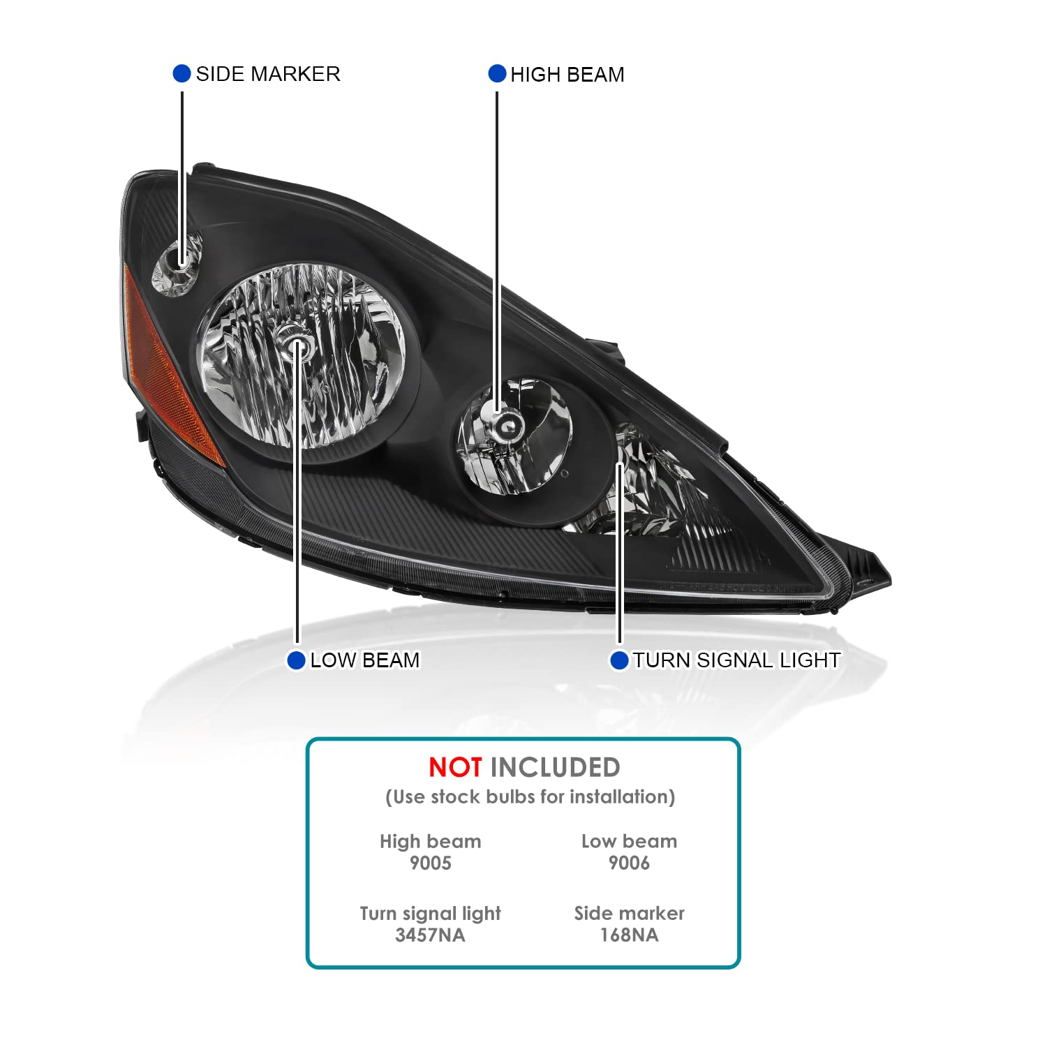 Black Headlights Spec-D Tuning Compatible with 2006-2010 Toyota Sienna, Left + Right Pair Headlamp Assembly