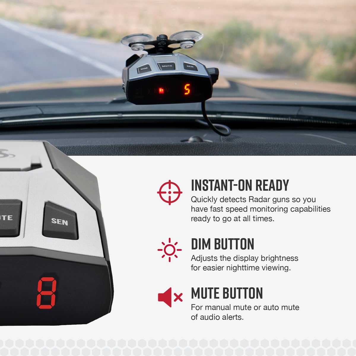 Cobra Laser RAD 350 Radar Detector - Long Range, False Alert Filter, OLED Display, Black