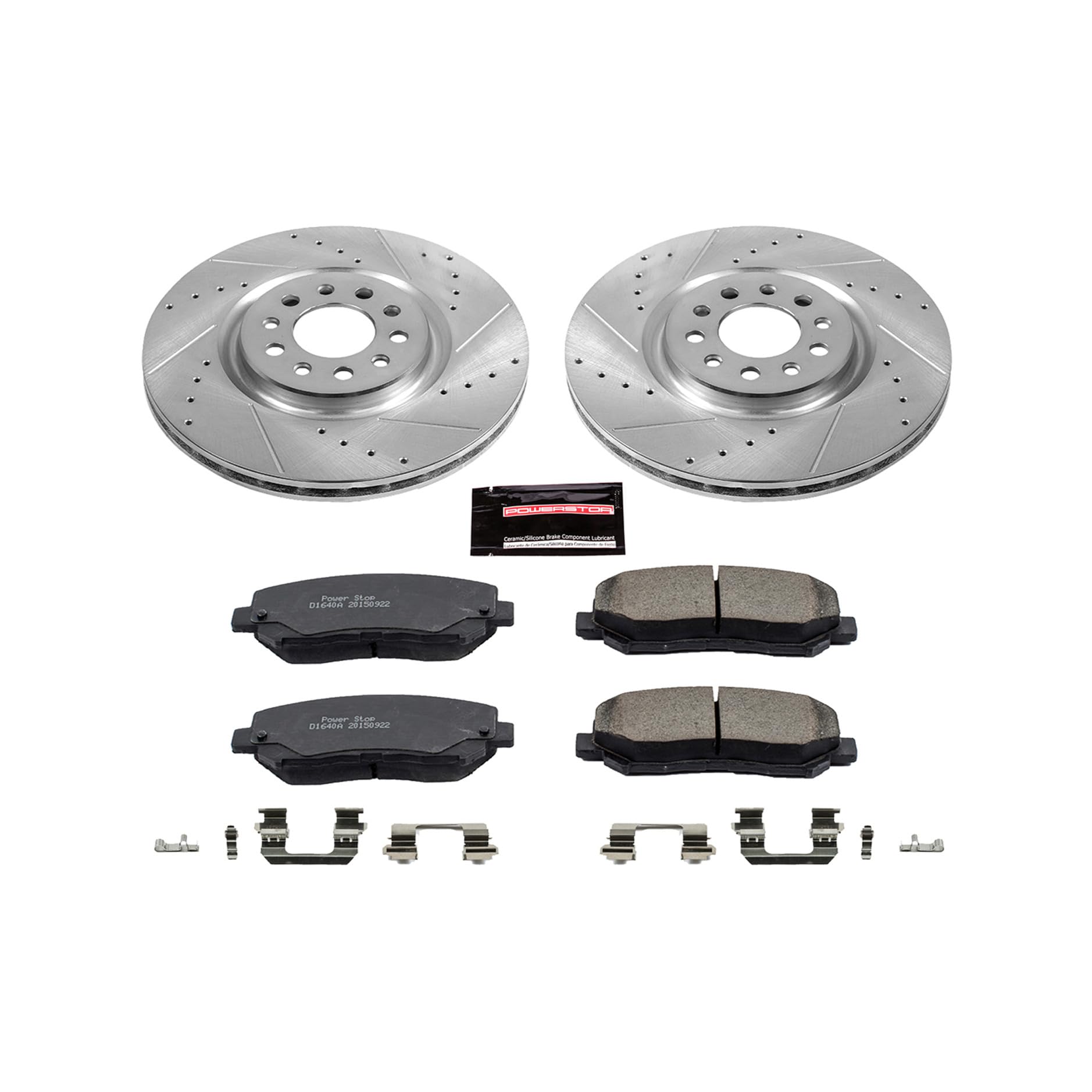 Power Stop K6538 Z23 Carbon Fiber Brake Pads with Drilled & Slotted Brake Rotors Kit For Chrysler 200 2015-2017, Jeep Cherokee 2014-2022 [Model Specific]