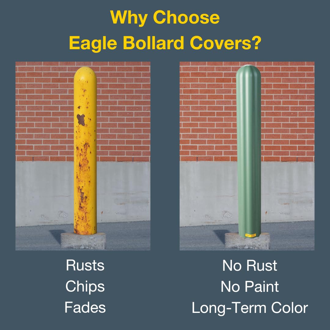 Bollard Covers Eagle for 4 Inch Poles - 56" Tall, Durable Fluted HDPE Plastic - Trimmable Green Bollard Post Sleeve for Parking Lots, Warehouses, and Loading Docks, 1732GN