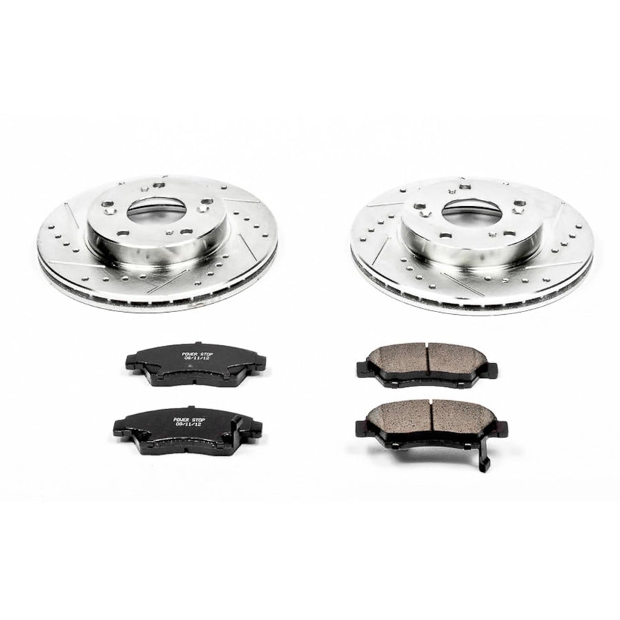 Power Stop K2386 Z23 Carbon Fiber Brake Pads with Drilled & Slotted Brake Rotors Kit For Acura RSX 2002-2006, Honda Civic 2004-2005 [Model Specific]