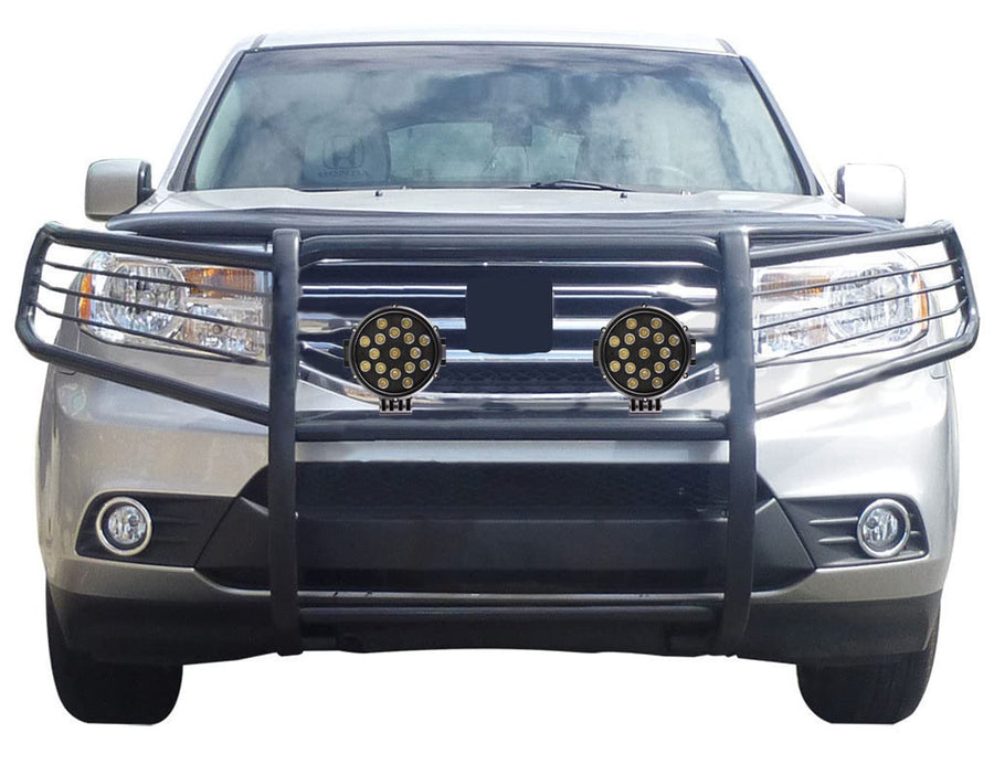 Bumper Guard Modular Black Horse Grille brush Come With pair of 7.0"Dia.LED Lights with Black Trim Rings Compatible with 2009-2015 Honda Pilot-17H151400MA-PLB