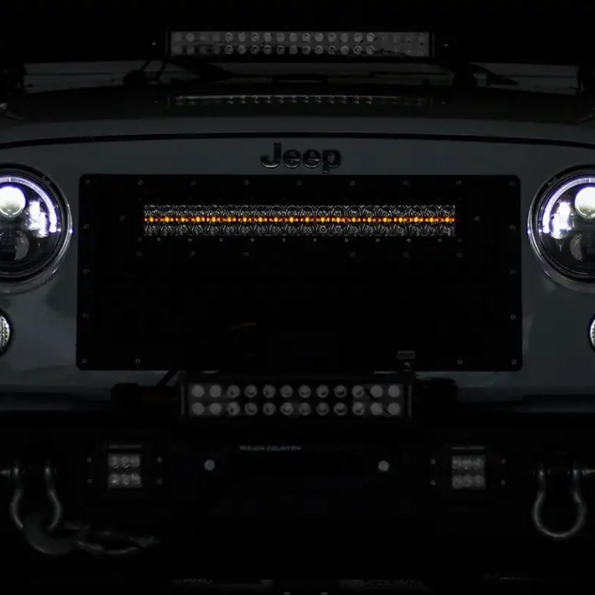 20" Rough Country Dual Row LED Light Bar with Amber DRL - Chrome Series 200W, 18000 Lumens, Combo Spot Flood Beam for Off-Road