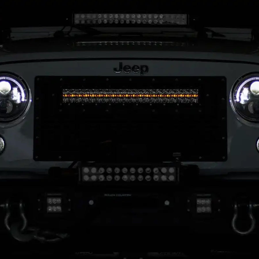 20" Rough Country Dual Row LED Light Bar with Amber DRL - Chrome Series 200W, 18000 Lumens, Combo Spot Flood Beam for Off-Road
