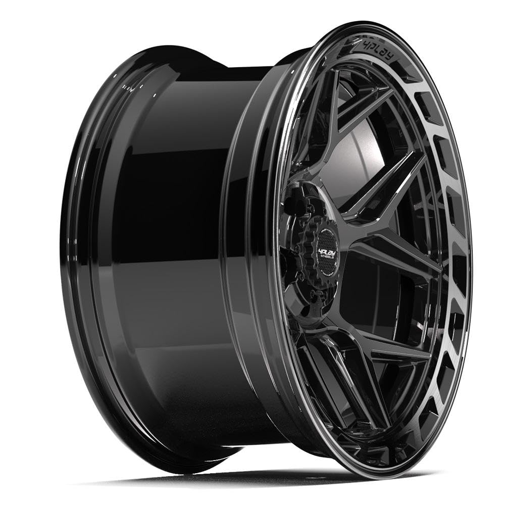 4PLAY 20 Inch Wheels 4P55 Rim Fits 5x127 & 5x139.7 20x10 Gloss Black Brushed with Tinted Clear (1)