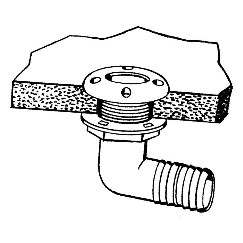 90 Degree Thru-Hull Fitting T-H Marine | 1-1/8 Inch Plastic Marine Fitting for Reliable Hose Connection - UV Stabilized White Fitting, Ideal for Boat Plumbing Upgrades