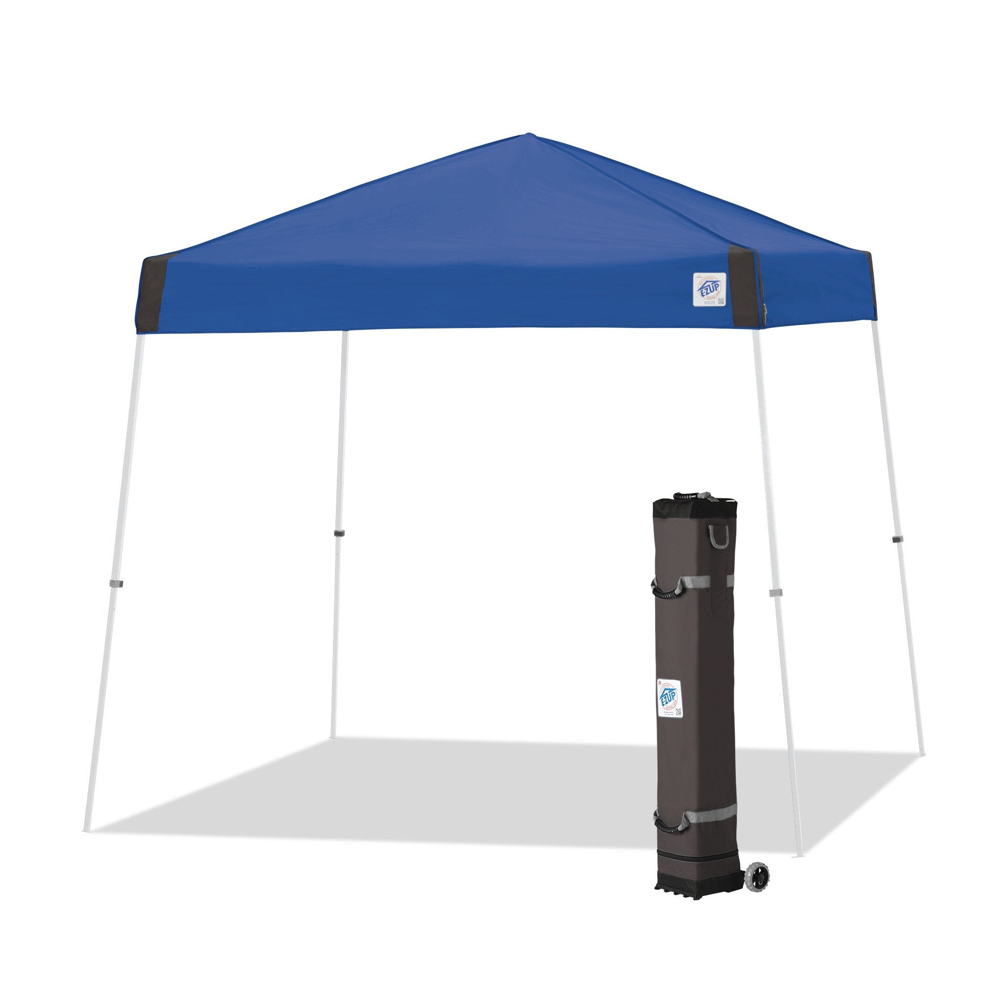 E-Z UP Instant Shelter Vista Canopy, 12' x 12', White Powder-Coated Steel Frame with Wide-Trax Roller Bag & 4 Piece Spike Set, Royal Blue