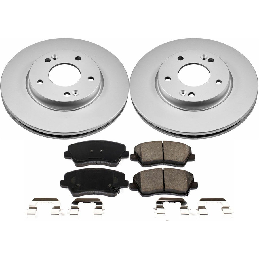 Brake Kit PowerStop For Veloster 2016-2017, Veloster 2019-2021, Kia Forte 2017-2018, Kia Forte5 2017-2018 [Model Specific] - Z17 Front Geomet Coated Disc Rotors & Ceramic Brake Pads, CRK7672