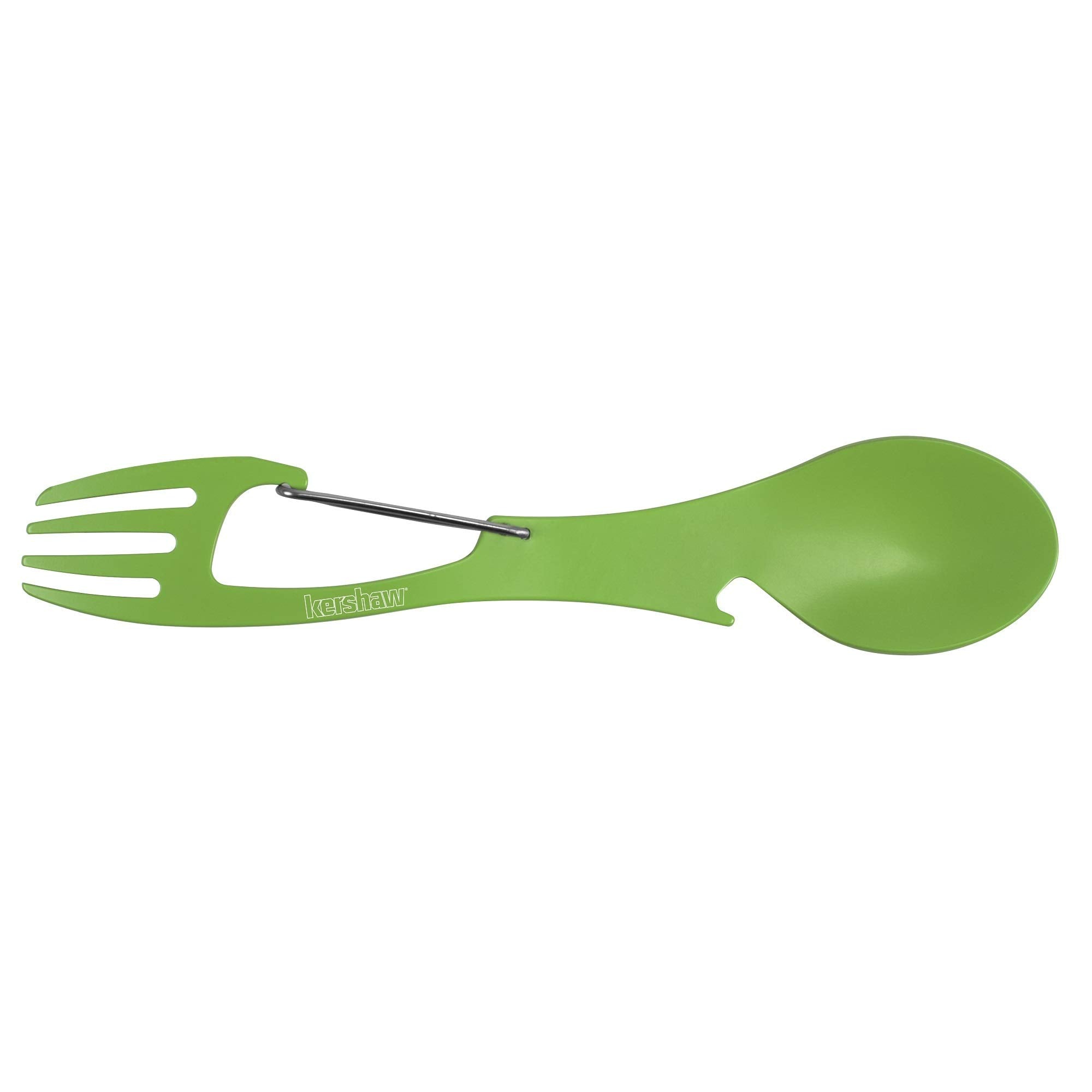 Kershaw XL Ration - Green (1145GRN); Large-Sized Eating Utensil; Fork, Spoon, Bottle Opener; Carabiner Gate for Secure Carry; 3CR13 Steel with Scratch-Resistant, Food-Safe Coating; 2.1 oz. 1145GRNX