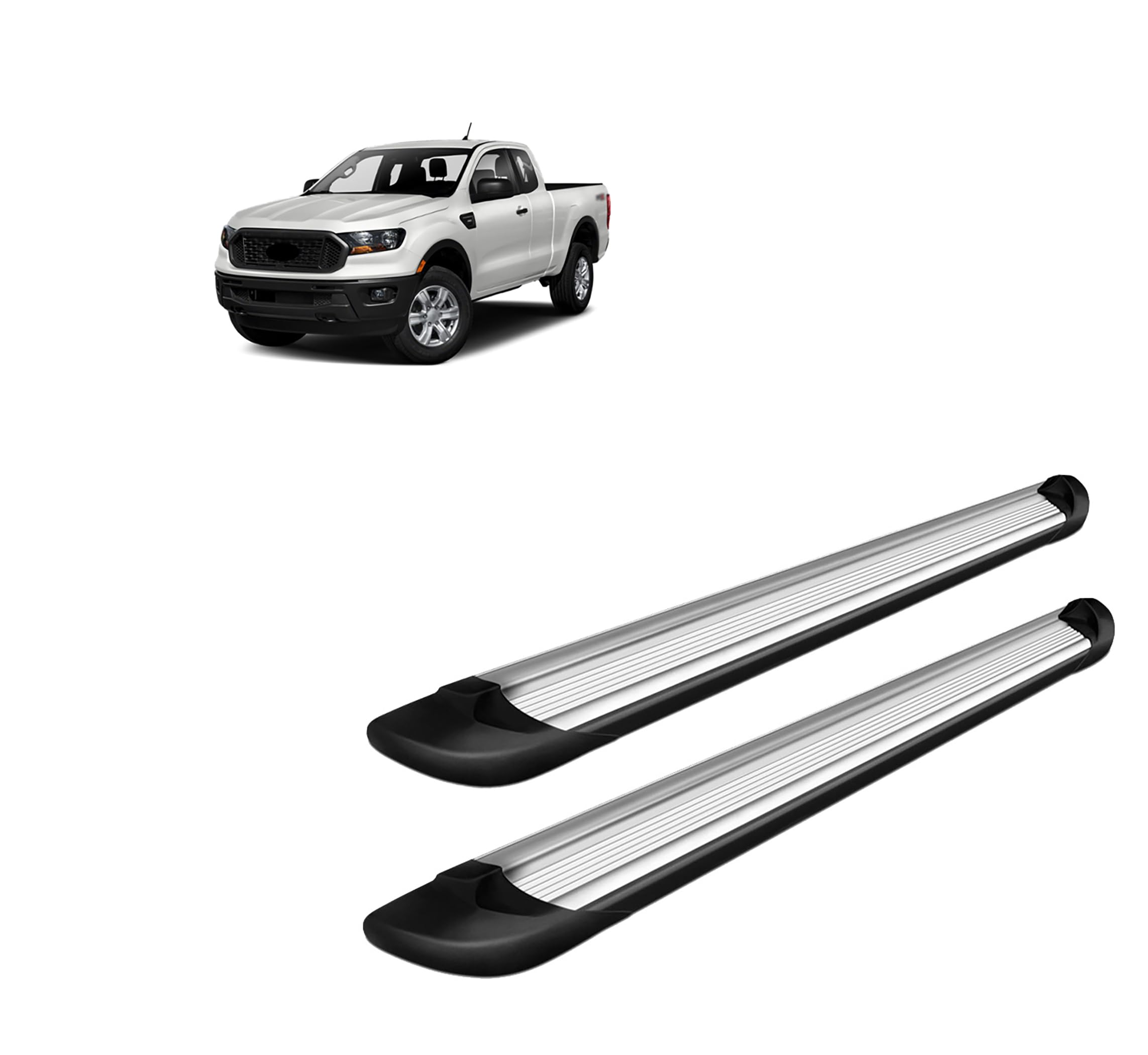 Silver Black Horse Aluminum Transporter Running Boards Compatible with 2019-2022 Ford Ranger
