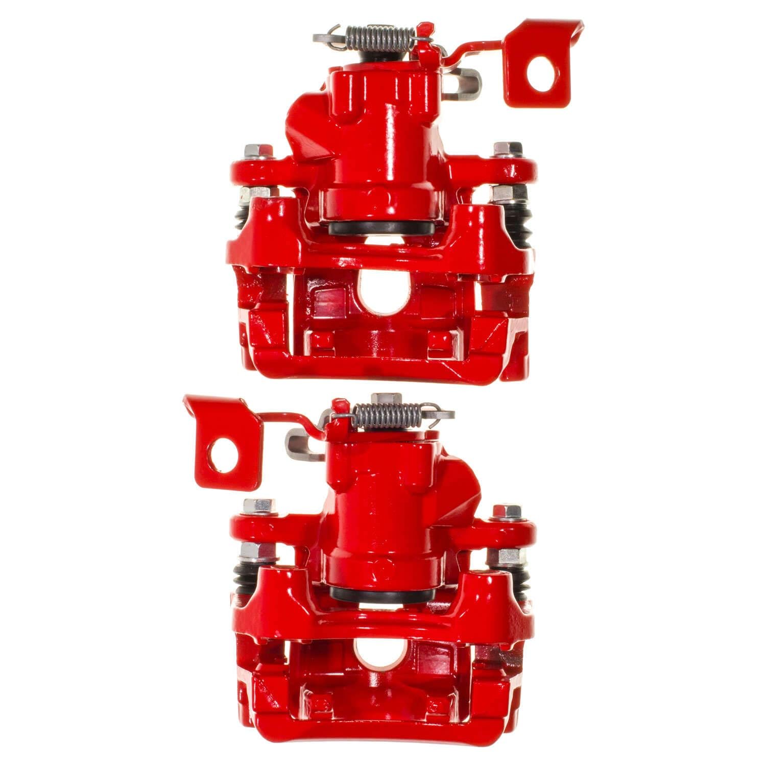 Rear Power Stop S15158 Pair of High-Temp Red Powder Coated Calipers