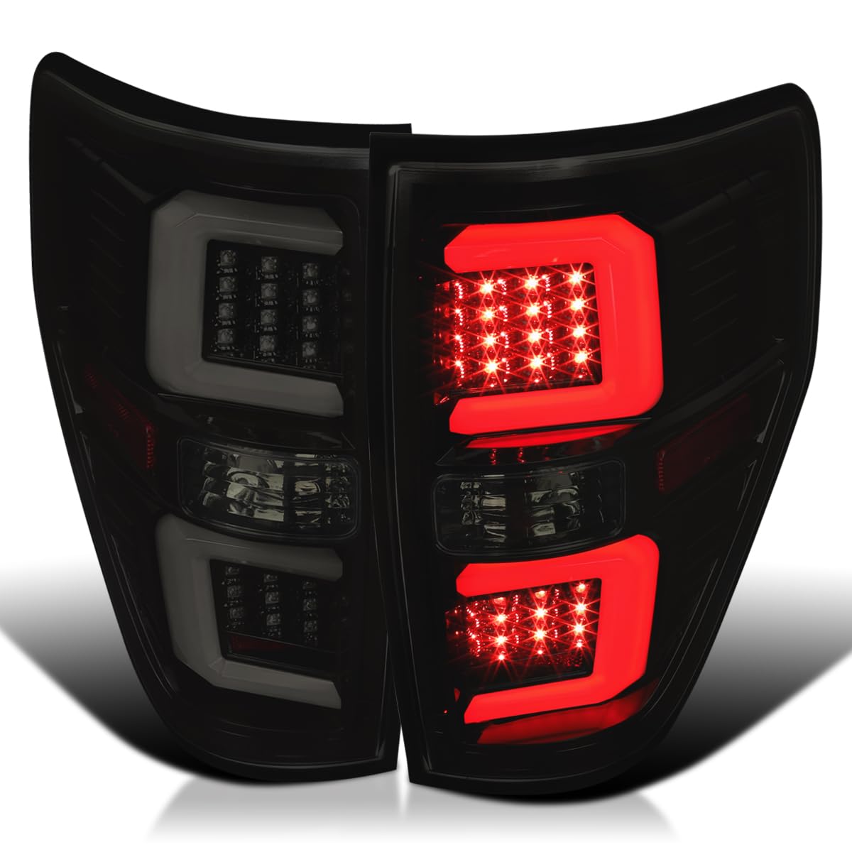 Glossy Black Smoke Tail Lights w/LED Bar SPEC-D TUNING Compatible with 2009-2014 Ford F150, Left + Right Pair Assembly