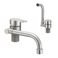 Folding RV Kitchen Faucet Dura Faucet (DF-MK510H-SN) – Brushed Satin Nickel, 360° Rotating & Vertical Folding Spout, Single Lever Handle, Lead-Free, Easy Install Compact Sink Faucet