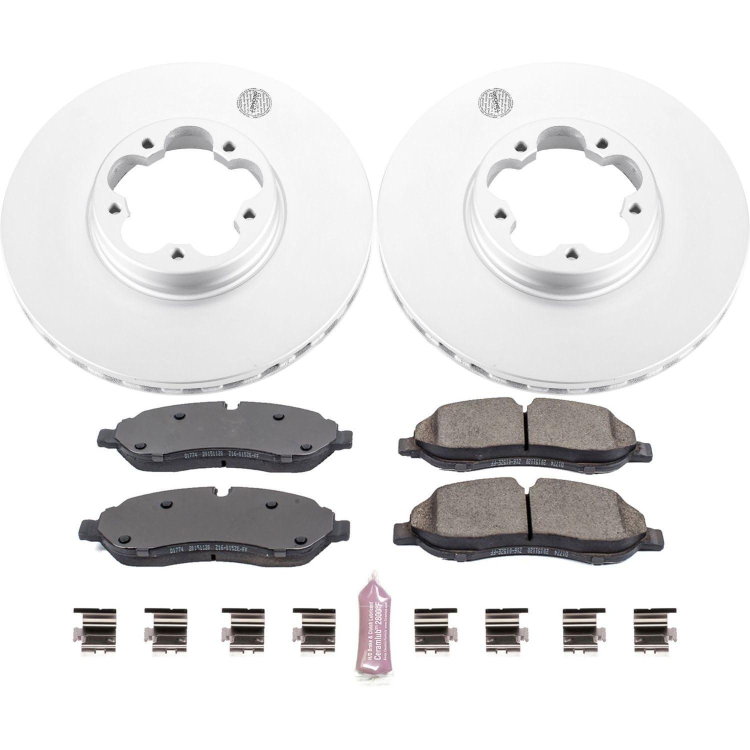 Power Stop Coated Brake Rotor and CRK7148 Ceramic Brake Pads- Front For Ford Transit-350 HD 2015-2019 [Model Specific]