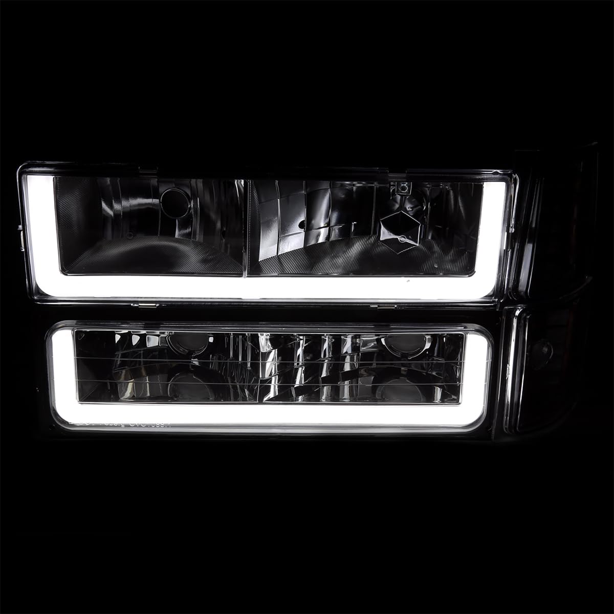 Chrome Headlights + Bumper Lights + Corner Lights w/LED Tube SPEC-D TUNING Compatible with 1994-1998 Chevy C10 C/K 1500/2500/3500, Left + Right Pair Headlamps Assembly