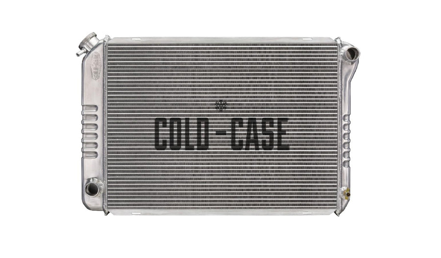 Cold Case LMM570-5 Radiator, 30.188 in W x 3 in D x 19.688 in H, Passenger Side Inlet, Driver Side Outlet, Aluminum, Polished, Compatible with Ford Coyote, Compatible with Ford Mustang 1979-93, Each