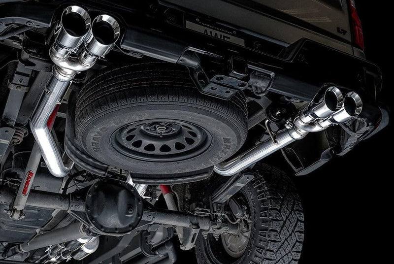 4th Gen AWE Tuning GM 1500 6.2L 0FG Catback Split Rear Exit (w/Bumper Cutouts) - Quad Chrome Tips - 3015-42203