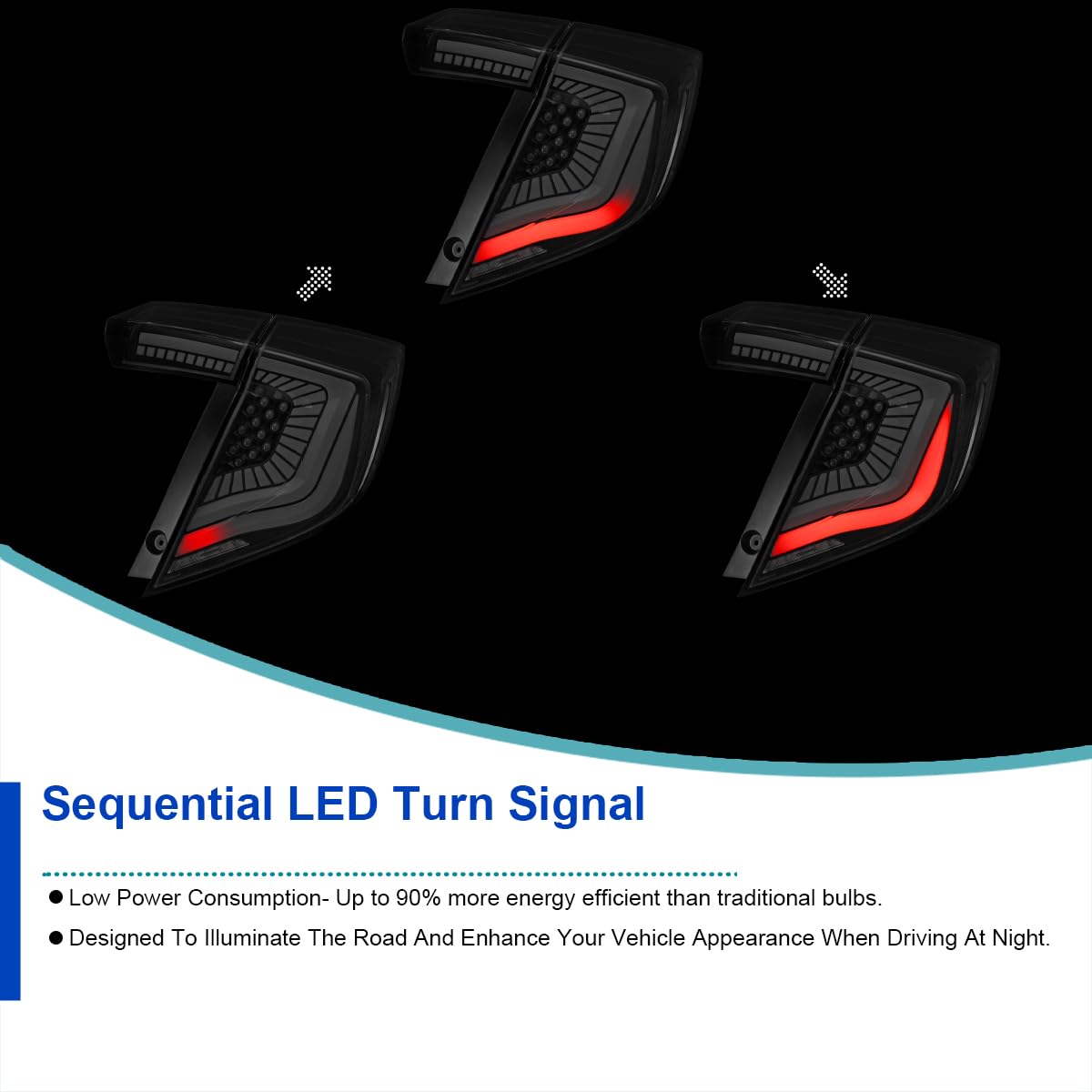 Black Smoke LED Tail Lights SPEC-D TUNING w/LED Sequential Turn Signals and Startup Animation Compatible with 2017-2021 Honda Civic Hatchback, Left + Right Pair Headlamp Assembly